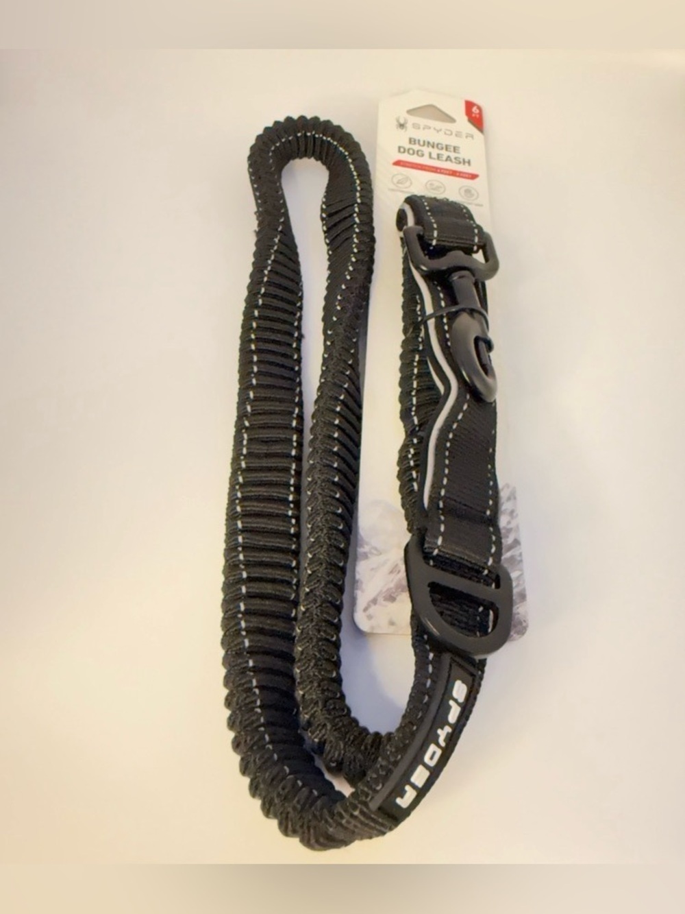 Black Elastic Bungee Dog Leash with Reflective Stitching - Picture 2 of 2